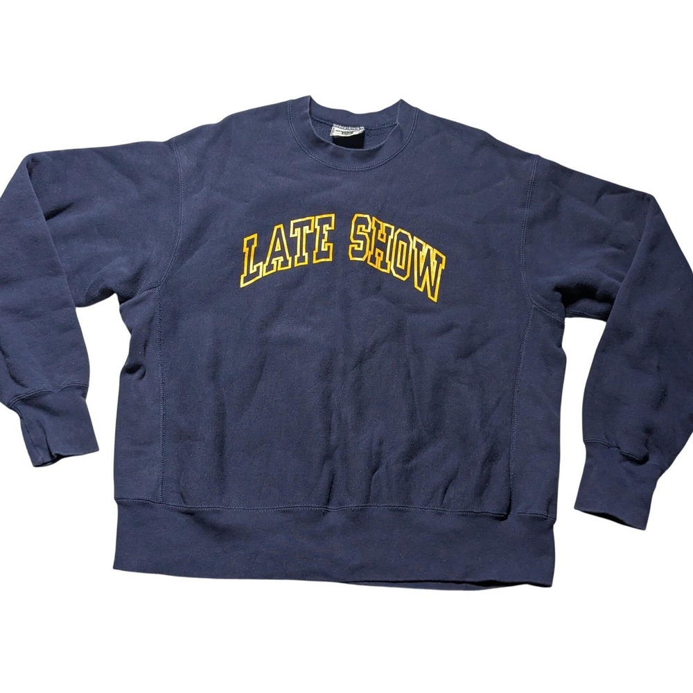 VTG 90s Late Show David Letterman x Lee Cross Grain Sweatshirt Navy Blue XL USA